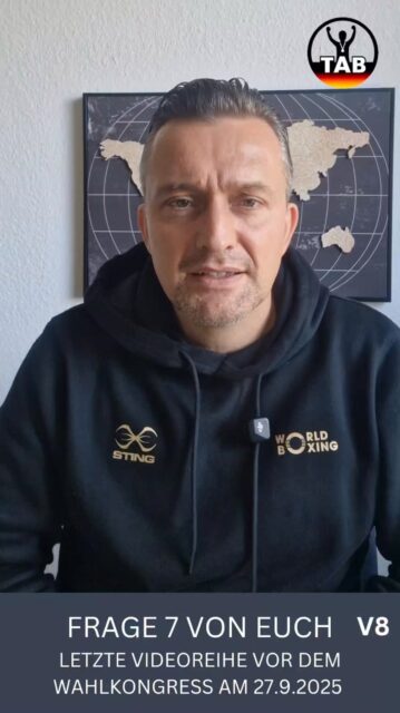 📺 Letzte Videoreihe zum Wahlkampf

Heute schließen wir unsere Videoreihe mit den letzten Antworten auf eure Fragen aus der Community ab. Ab morgen berichten wir dann nur noch direkt aus Pleinfeld und natürlich live vom Wahlkongress.

🙏 Ein großes Dankeschön an alle Unterstützer in diesem Wahlkampf. Für eure Ideen, eure Meinungen, eure Kritik und vor allem für eure ehrliche Leidenschaft für den Amateurboxsport.

Ich freue mich, am Samstag endlich beim Kongress zu sein. Die Delegierten und Landespräsidenten zu treffen und zu erleben, wie wir gemeinsam die Zukunft unseres Sports gestalten können.

Besonders danke ich allen Vereinen, Trainern und Engagierten, die mir geschrieben haben. Euer Input ist unbezahlbar. Ihr seid das Herzstück unseres Sports, die Basis.

🥊 Jetzt heißt es: Blick nach vorn. Für unseren Boxsport, für unsere Gemeinschaft, für die Zukunft.

#TeamAmateurboxen #DBV #Wahlkongress #Amateurboxen