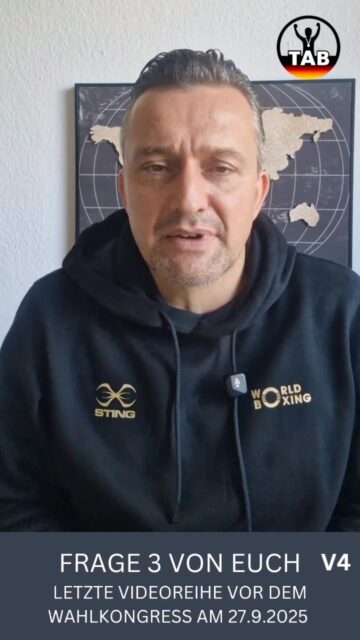 📺 Letzte Videoreihe zum Wahlkampf

Heute schließen wir unsere Videoreihe mit den letzten Antworten auf eure Fragen aus der Community ab. Ab morgen berichten wir dann nur noch direkt aus Pleinfeld und natürlich live vom Wahlkongress.

🙏 Ein großes Dankeschön an alle Unterstützer in diesem Wahlkampf. Für eure Ideen, eure Meinungen, eure Kritik und vor allem für eure ehrliche Leidenschaft für den Amateurboxsport.

Ich freue mich, am Samstag endlich beim Kongress zu sein. Die Delegierten und Landespräsidenten zu treffen und zu erleben, wie wir gemeinsam die Zukunft unseres Sports gestalten können.

Besonders danke ich allen Vereinen, Trainern und Engagierten, die mir geschrieben haben. Euer Input ist unbezahlbar. Ihr seid das Herzstück unseres Sports, die Basis.

🥊 Jetzt heißt es: Blick nach vorn. Für unseren Boxsport, für unsere Gemeinschaft, für die Zukunft.

#TeamAmateurboxen #DBV #Wahlkongress #Amateurboxen