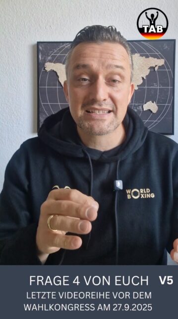 📺 Letzte Videoreihe zum Wahlkampf

Heute schließen wir unsere Videoreihe mit den letzten Antworten auf eure Fragen aus der Community ab. Ab morgen berichten wir dann nur noch direkt aus Pleinfeld und natürlich live vom Wahlkongress.

🙏 Ein großes Dankeschön an alle Unterstützer in diesem Wahlkampf. Für eure Ideen, eure Meinungen, eure Kritik und vor allem für eure ehrliche Leidenschaft für den Amateurboxsport.

Ich freue mich, am Samstag endlich beim Kongress zu sein. Die Delegierten und Landespräsidenten zu treffen und zu erleben, wie wir gemeinsam die Zukunft unseres Sports gestalten können.

Besonders danke ich allen Vereinen, Trainern und Engagierten, die mir geschrieben haben. Euer Input ist unbezahlbar. Ihr seid das Herzstück unseres Sports, die Basis.

🥊 Jetzt heißt es: Blick nach vorn. Für unseren Boxsport, für unsere Gemeinschaft, für die Zukunft.

#TeamAmateurboxen #DBV #Wahlkongress #Amateurboxen